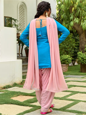 Blue and Pink Kurta Patiala Set