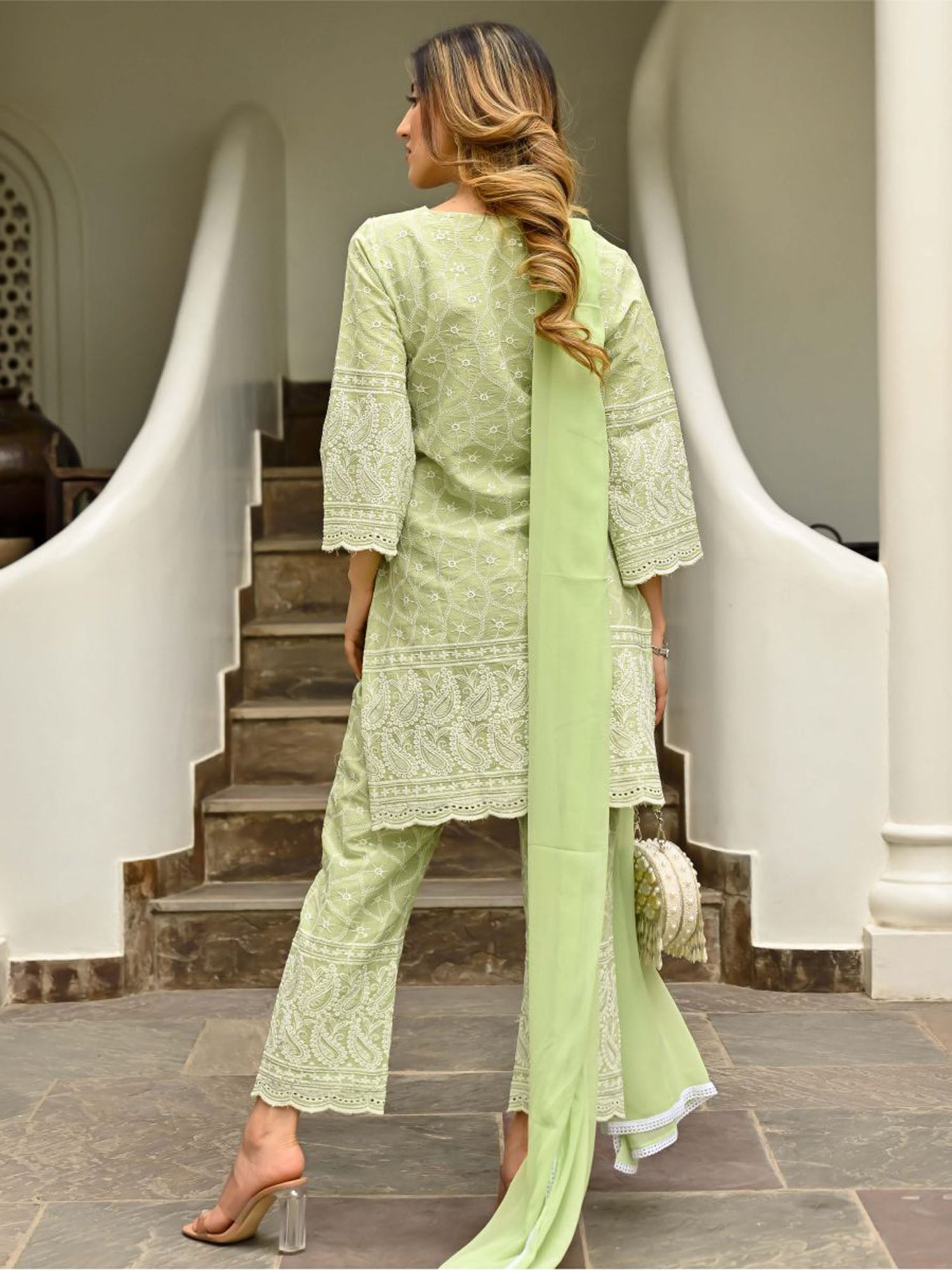 Green Embroidered Kurta Set