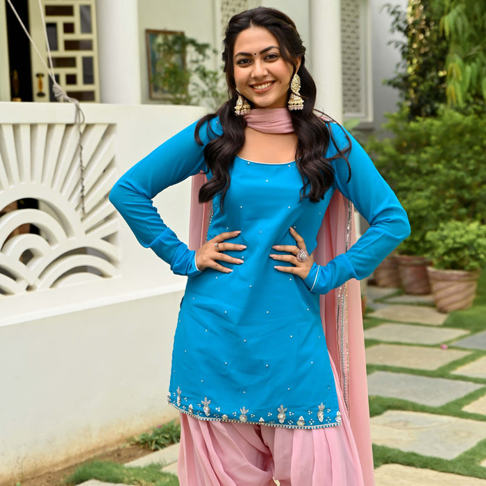 Blue and Pink Kurta Salwar Set