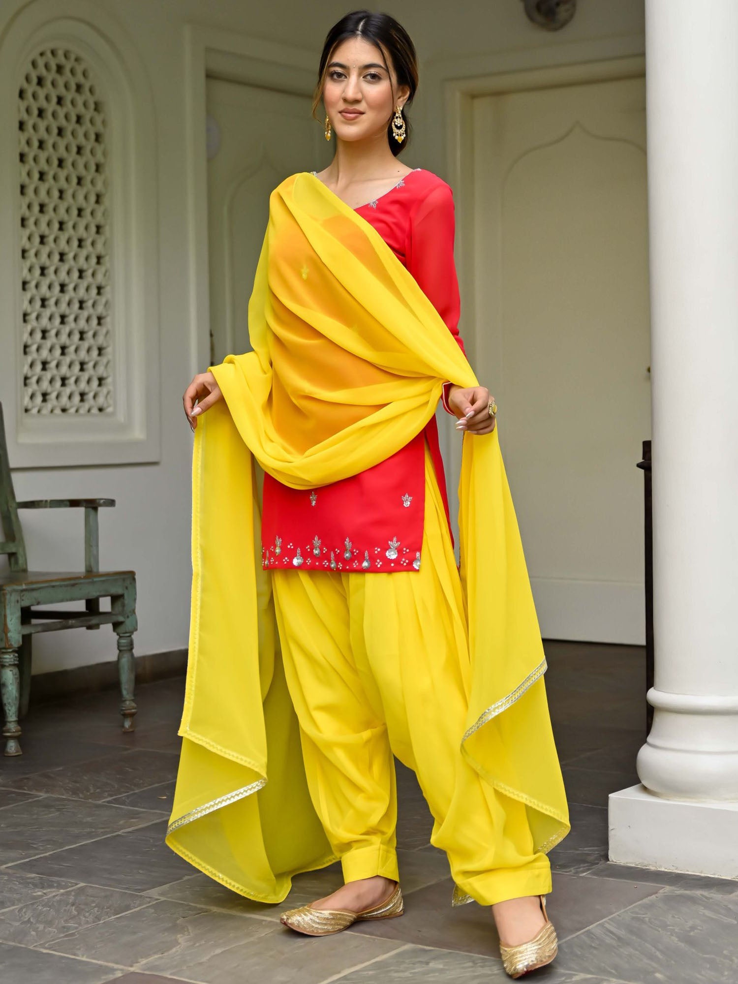 Pink and Yellow Kurta Patiala Set