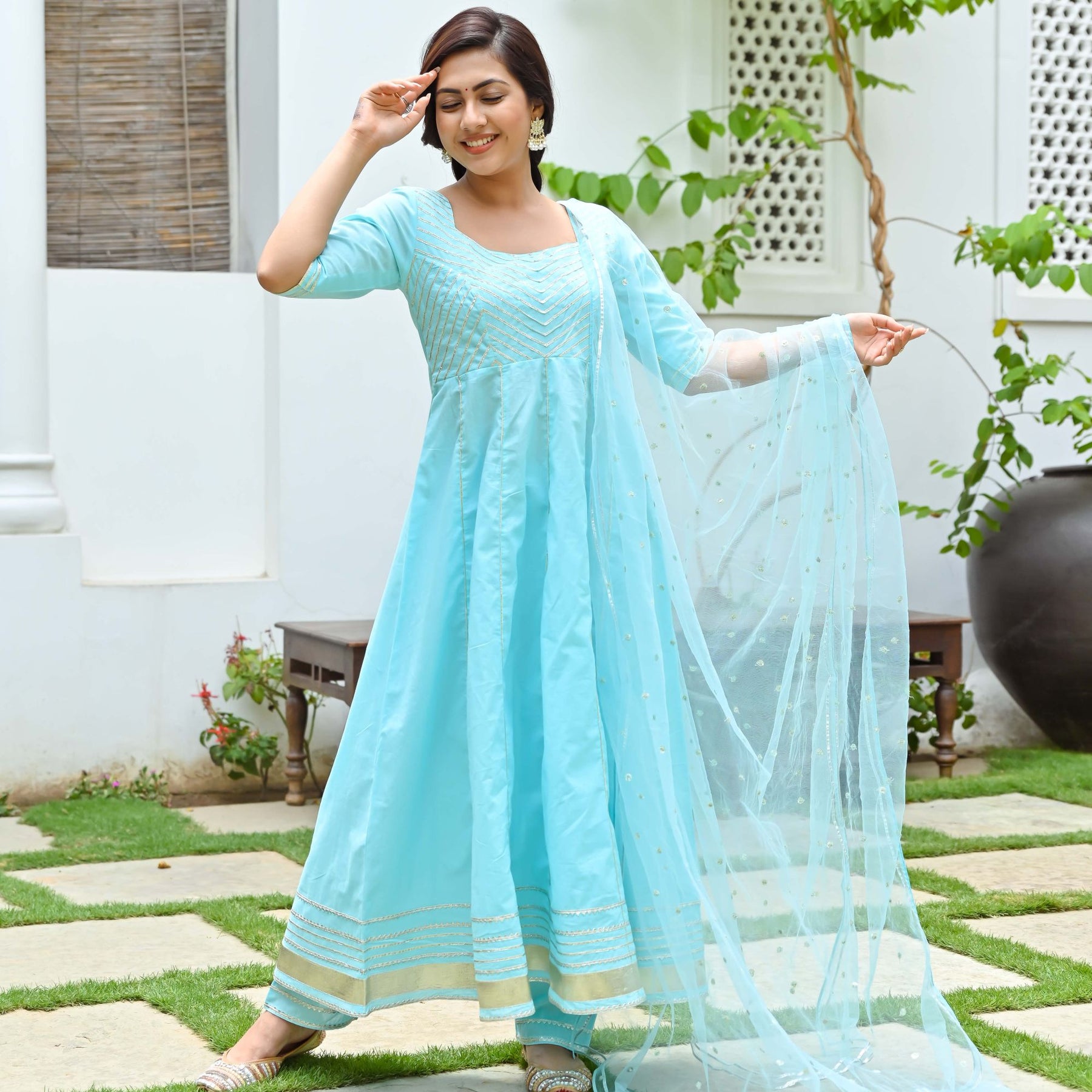 Sky blue anarkali kurti sale