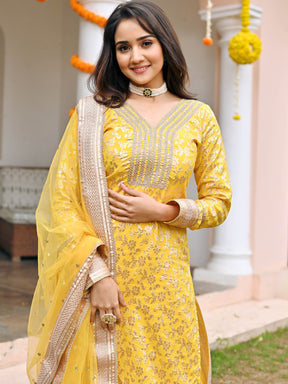 Yellow Jacquard Kurta Set