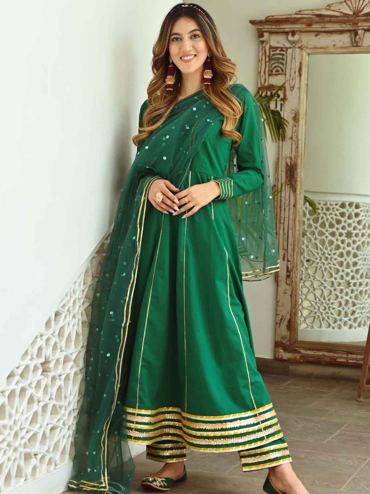 Green Gota Anarkali Set