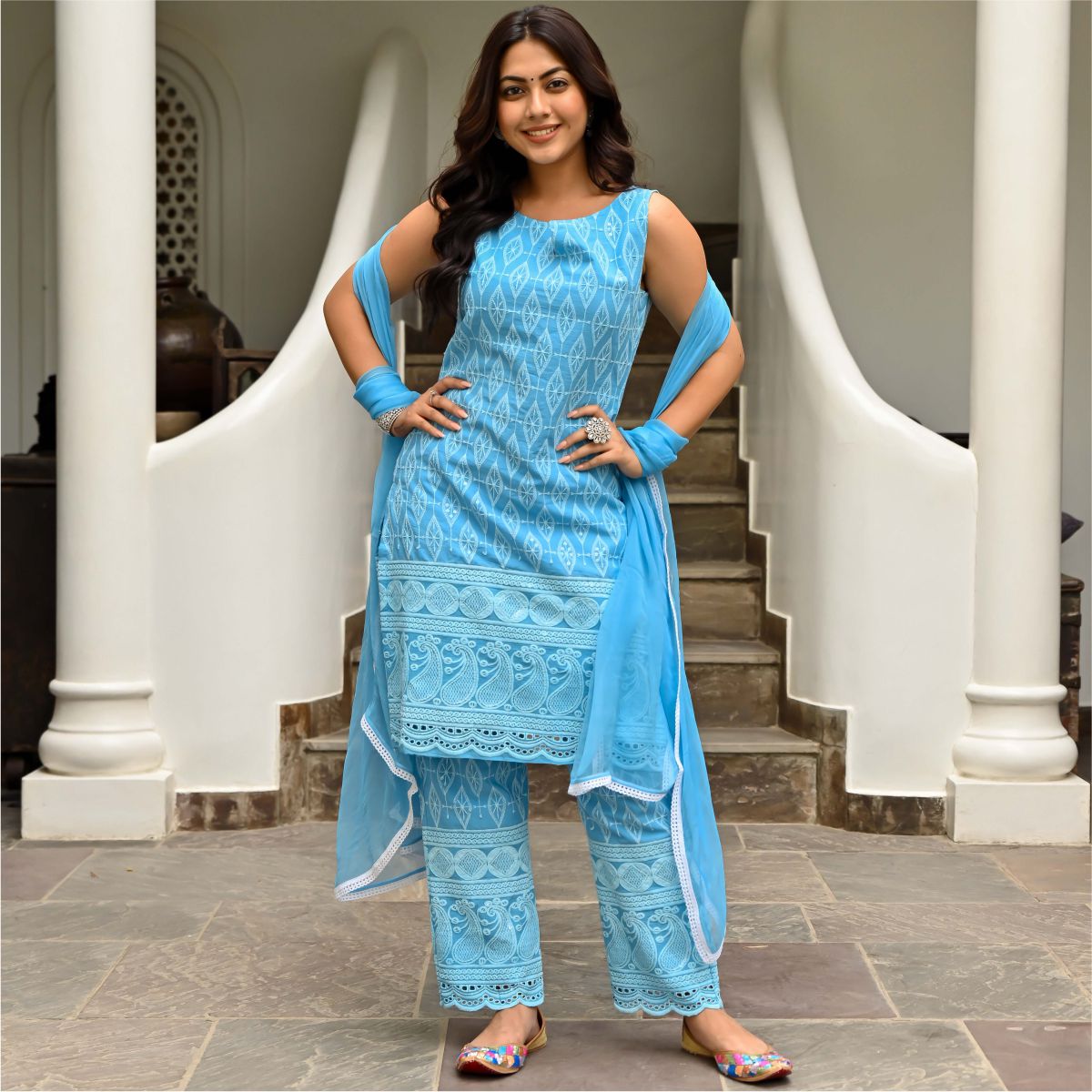 Sky Blue Embroidered Kurta Set