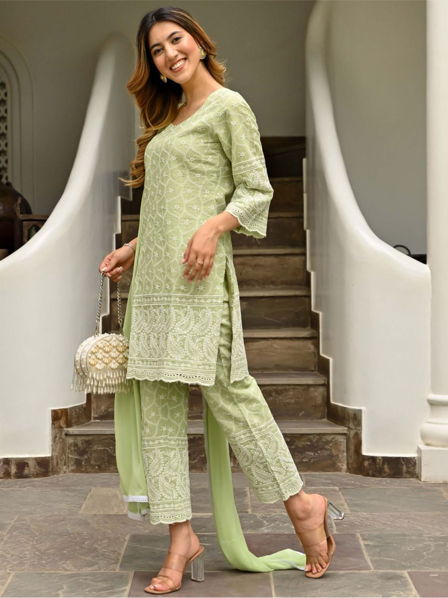 Green Embroidered Kurta Set