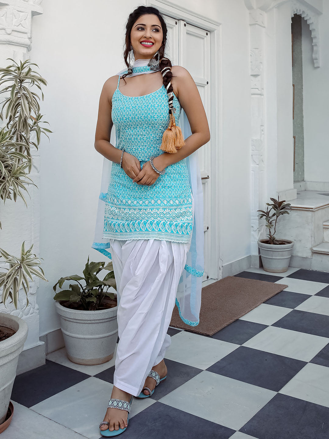 Blue Cotton Eshanya Patiala Set