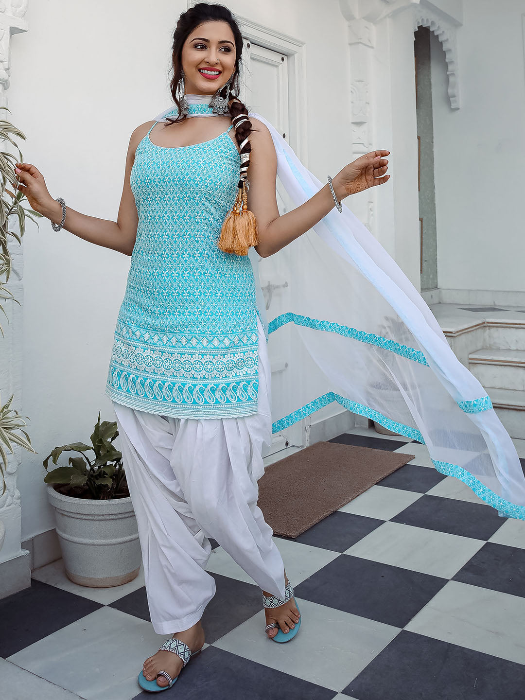 Blue Cotton Eshanya Patiala Set