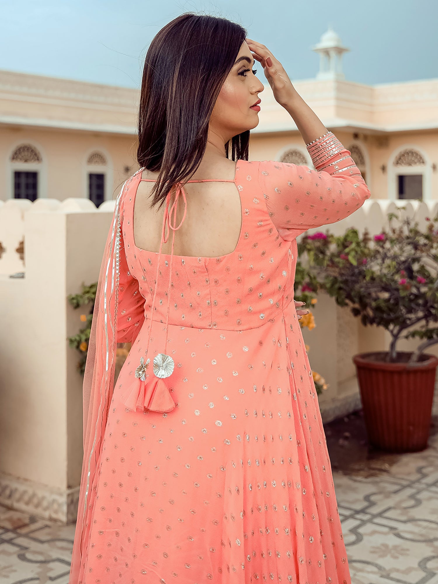 Peach Georgette Anarkali Set