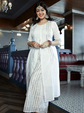 White Cotton Kurta Palazzo Set