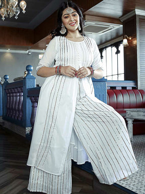 White Cotton Kurta Palazzo Set