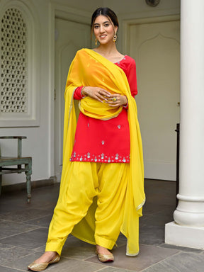 Pink and Yellow Kurta Patiala Set