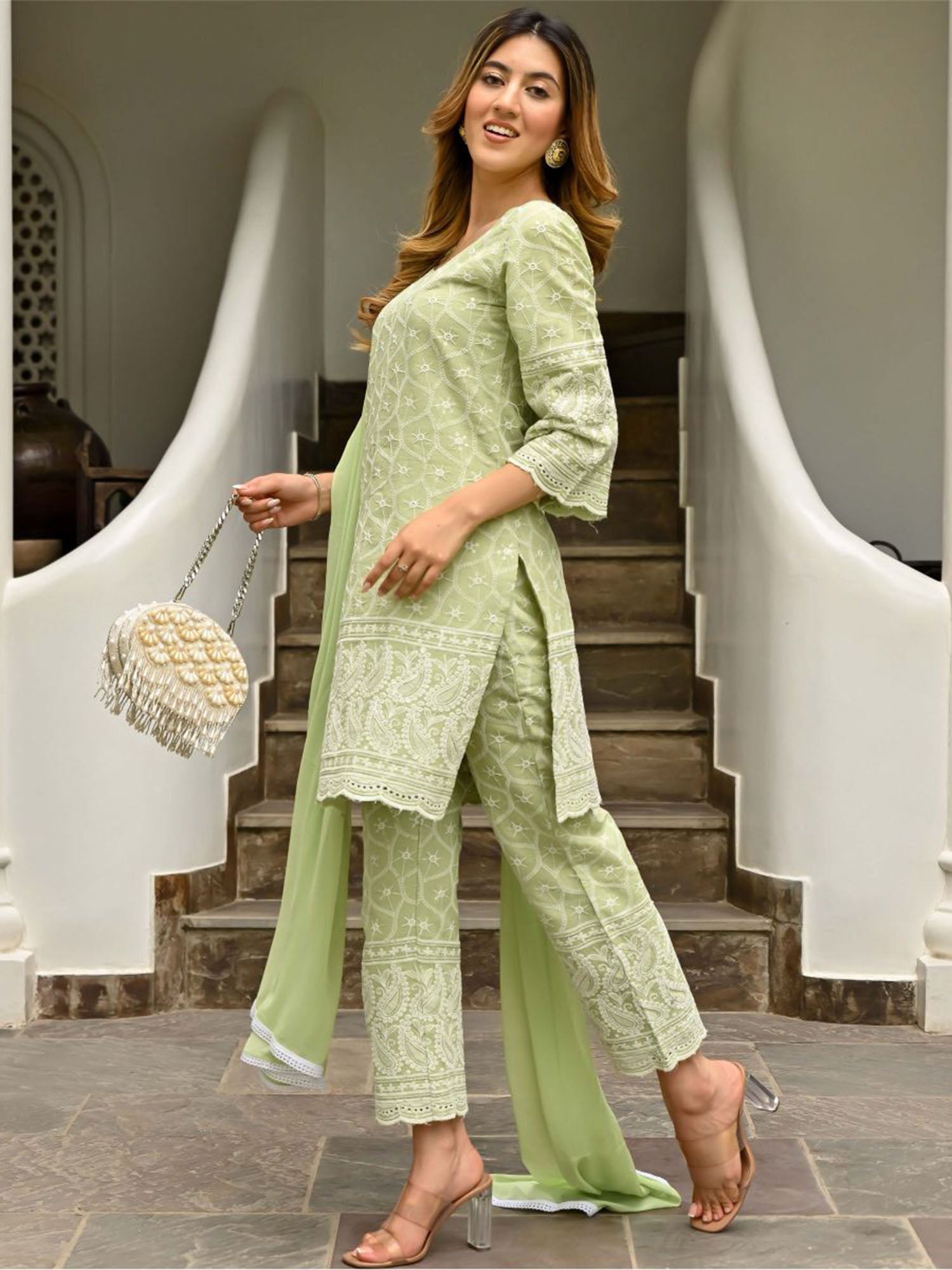 Green Embroidered Kurta Set