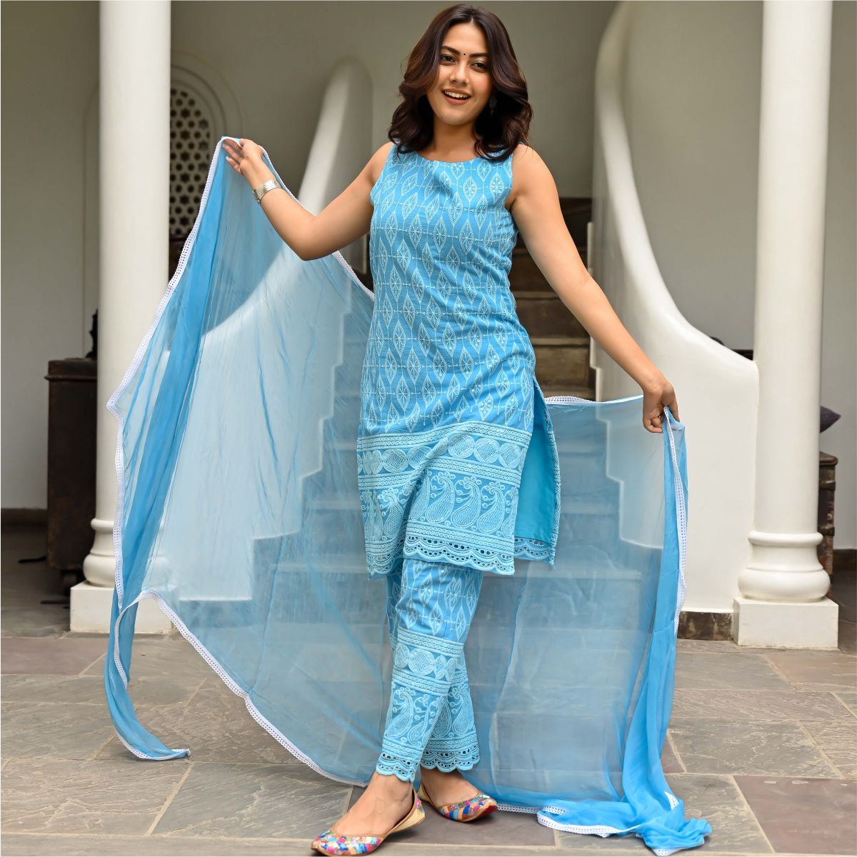 Sky Blue Embroidered Kurta Set