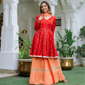 Red Bandhani Tie-Dye Kurta and Palazzo Set