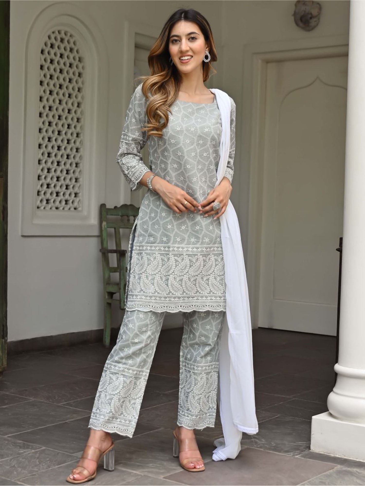 Grey Embroidered Kurta Set