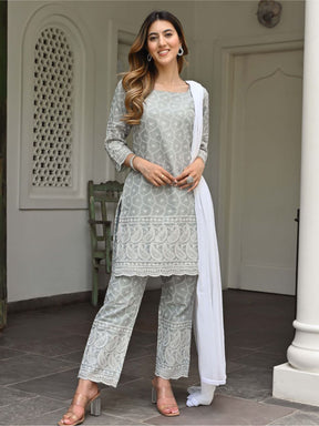 Grey Embroidered Kurta Set