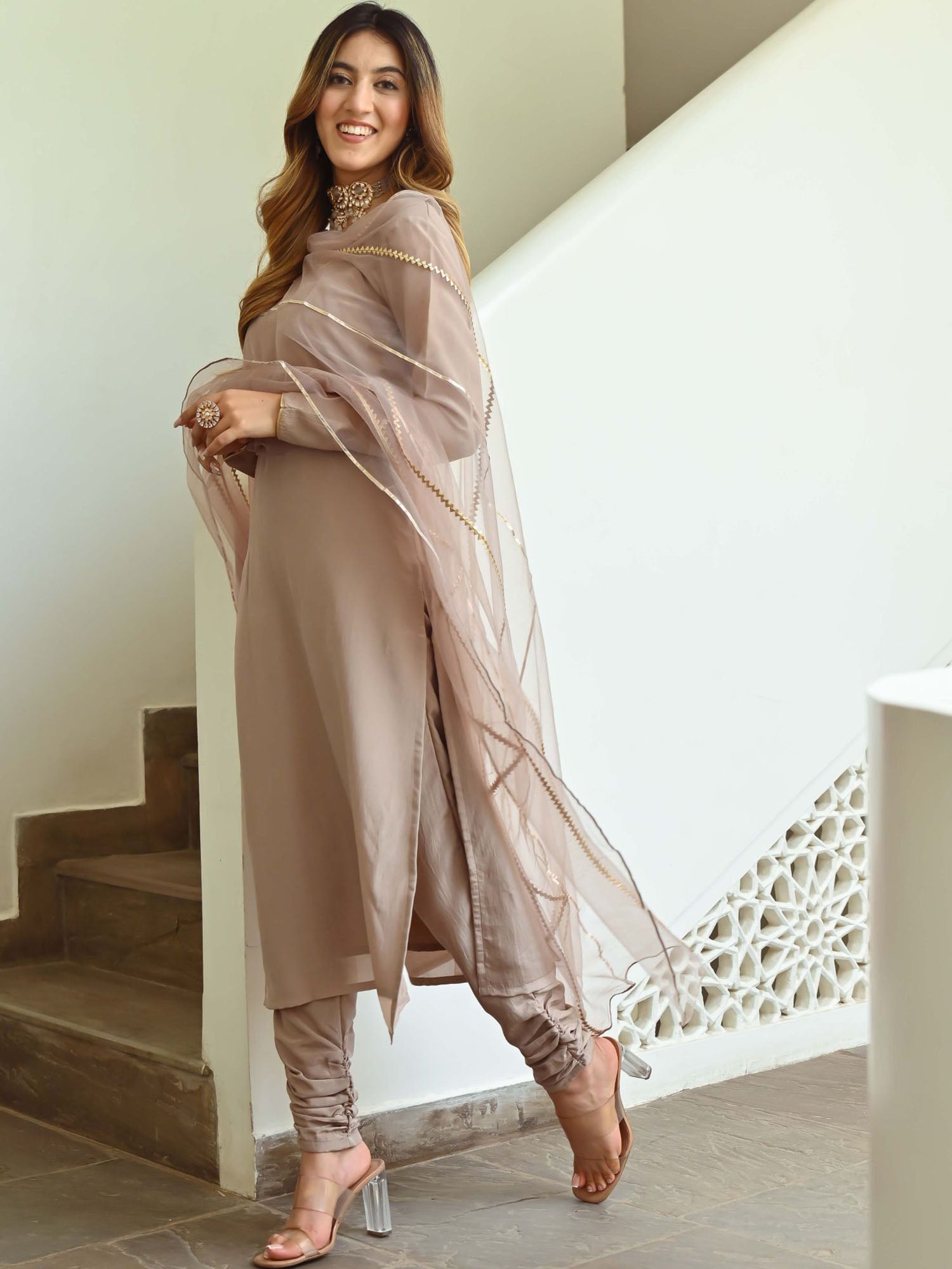 Beige Silk Kurta Set