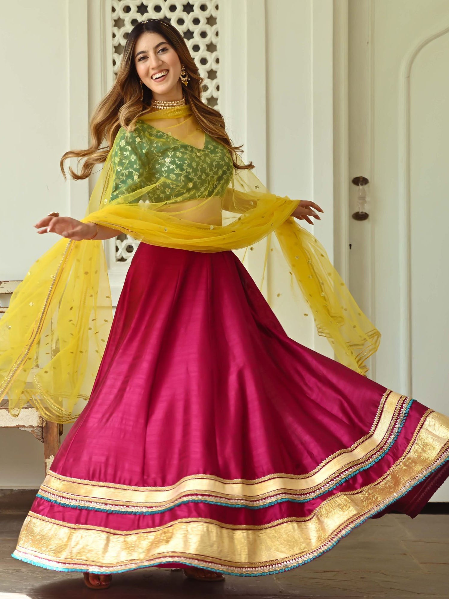 Green and Pink Lehenga