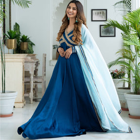 Blue Silk Long Dress With Dupatta