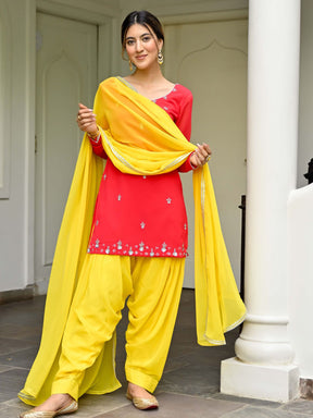 Pink and Yellow Kurta Patiala Set