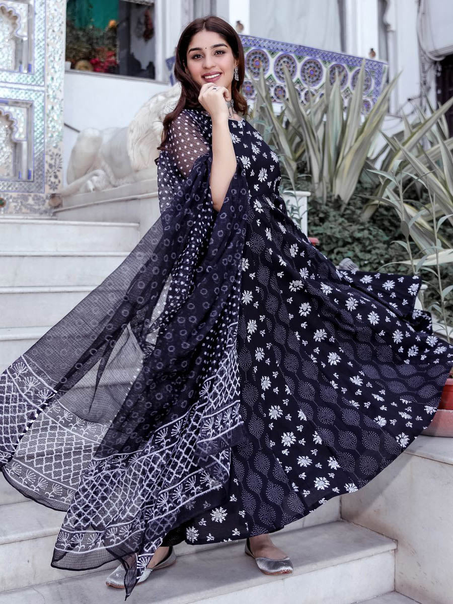 Black Block Printed Kurta Set