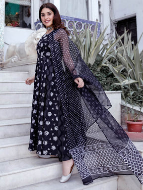 Black Block Printed Kurta Set