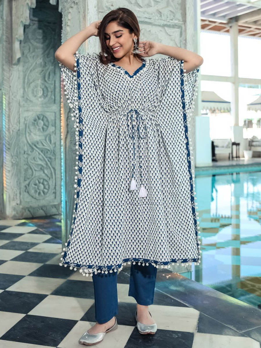 Blue Kaftan Printed Set