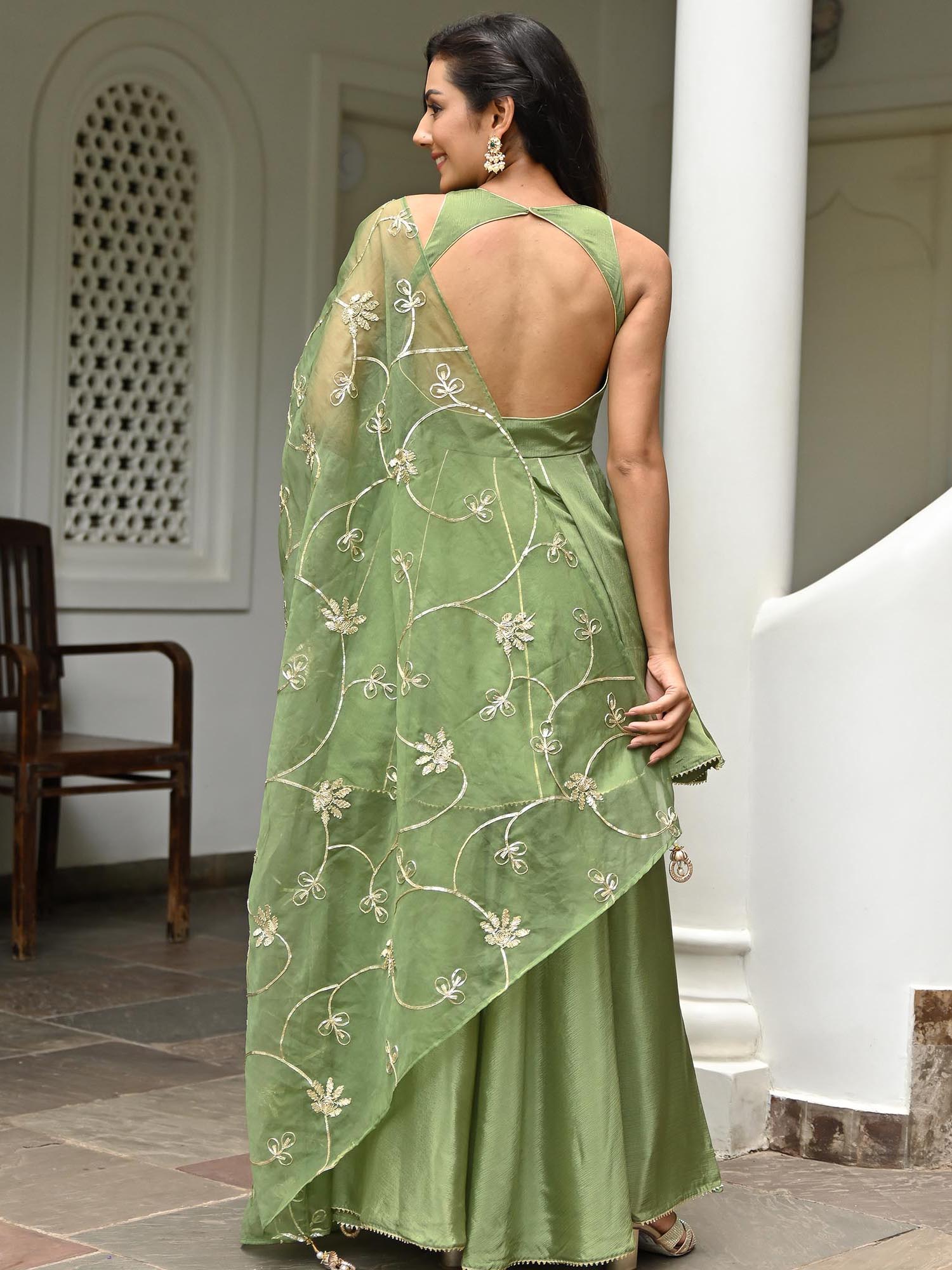 Pista Green Silk Kurta Palazzo Set