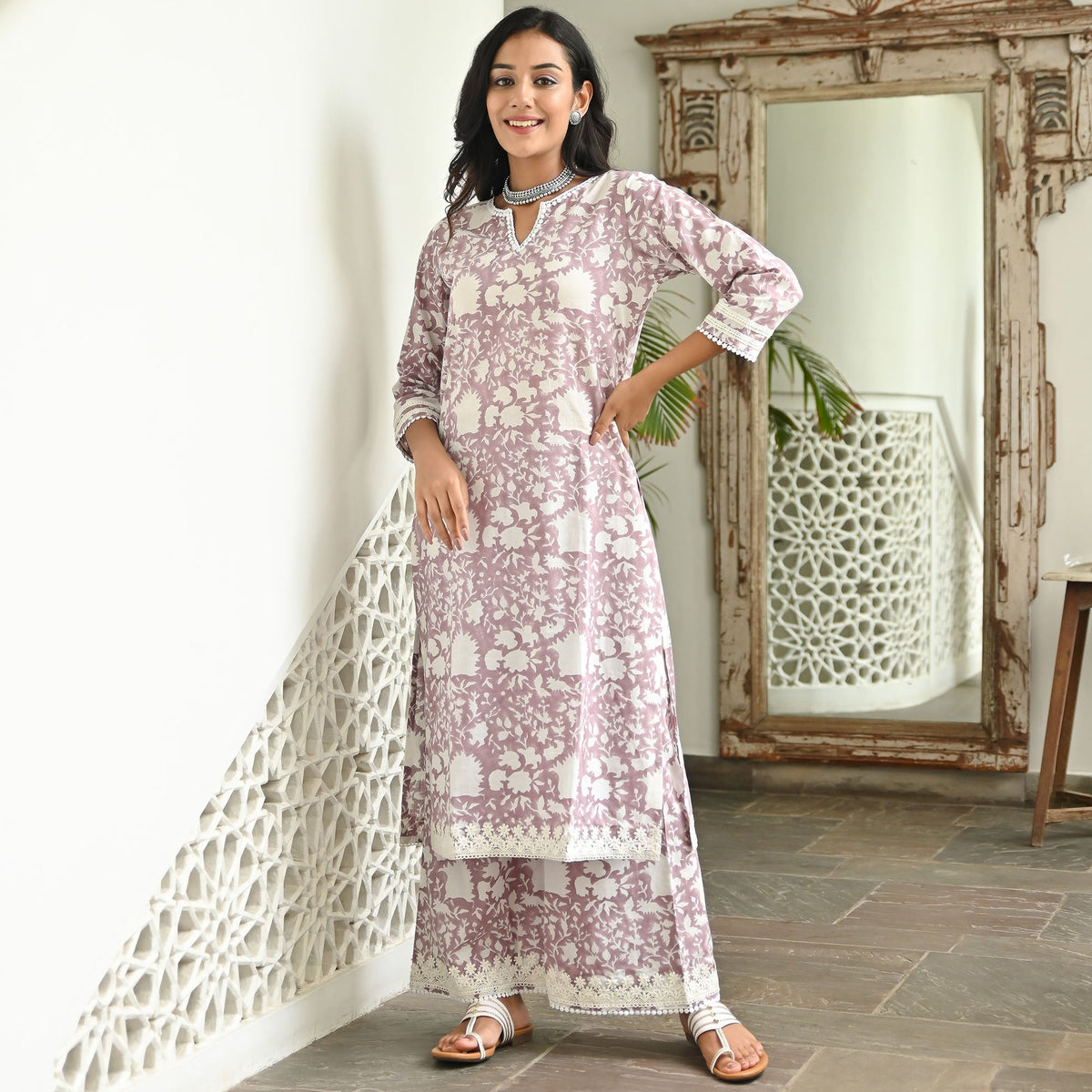 Plum Printed Kurta Set