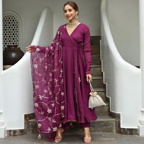 Wine Silk Angrakha Set