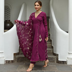 Wine Silk Angrakha Set