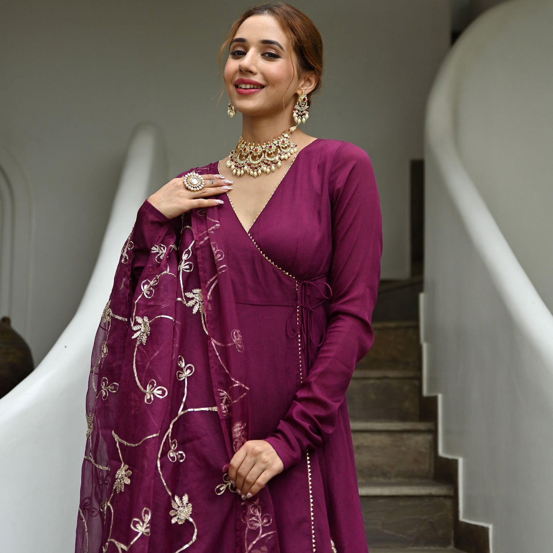 Wine Silk Angrakha Set