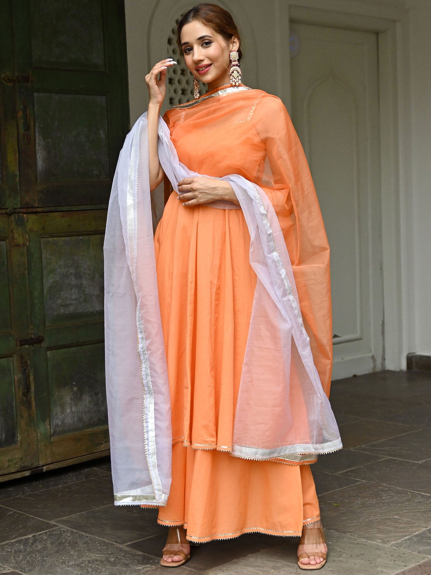 Peach Embroidered Anarkali Set