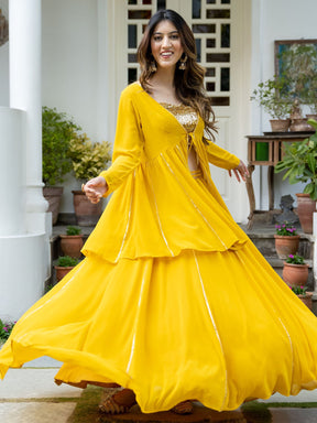 Yellow Georgette Three Piece Set