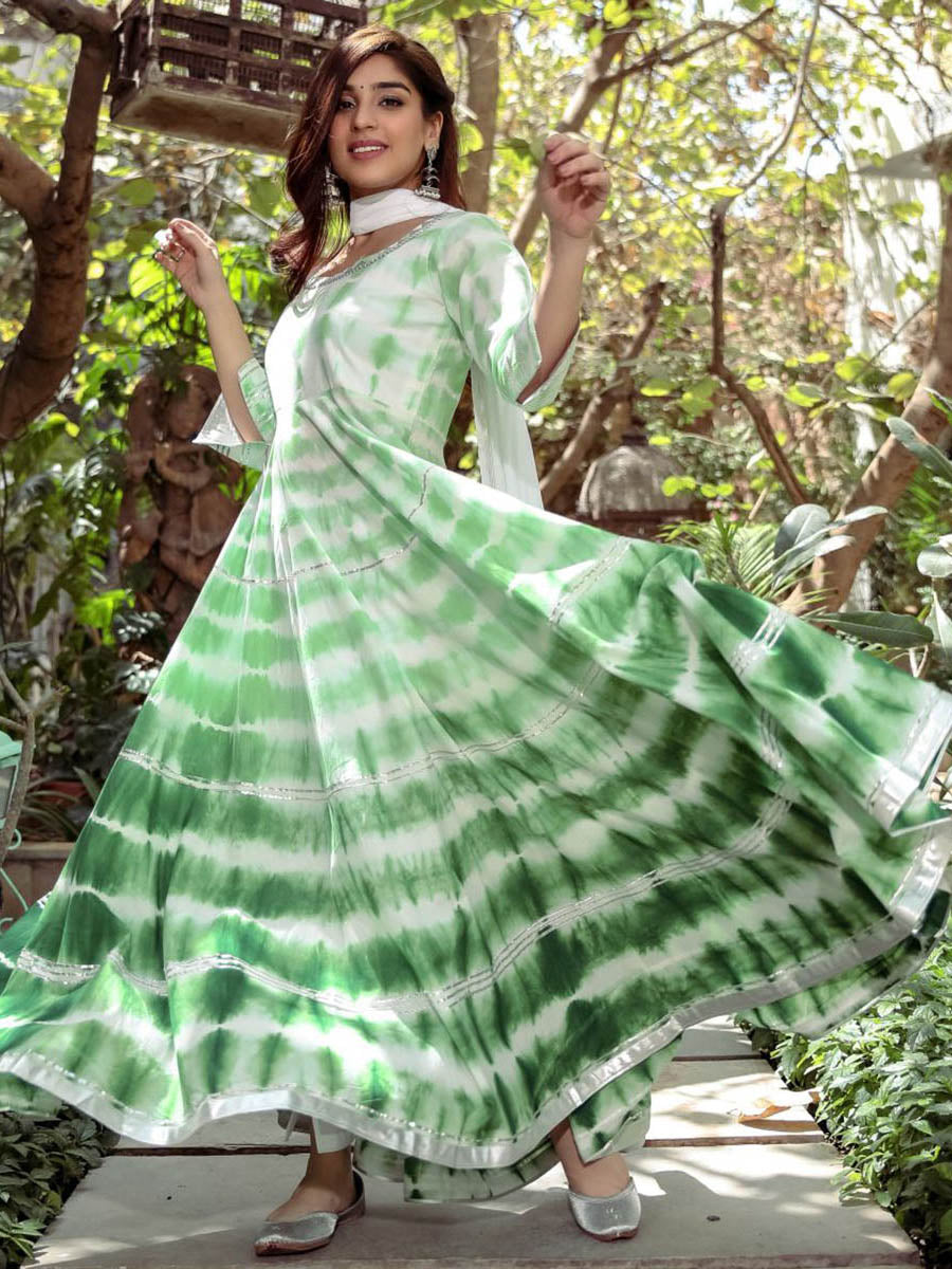 Green Tie-Dye Anarkali Set