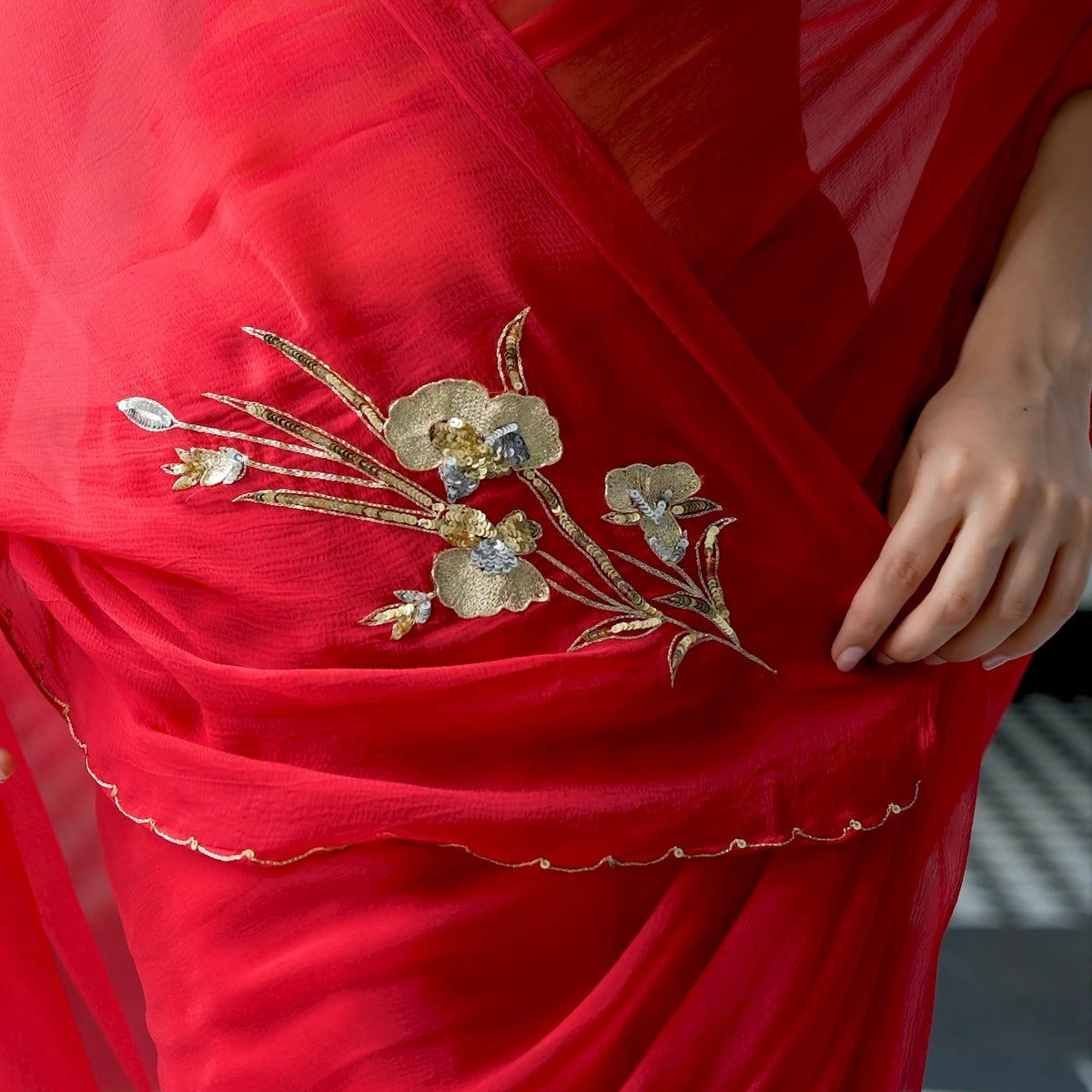 Maharani Red Chiffon Saree