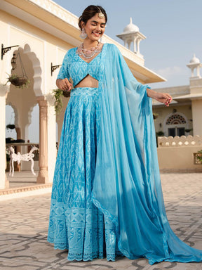 Sky Blue Cotton Lehenga Blouse