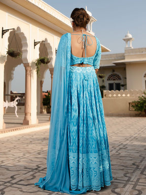 Sky Blue Cotton Lehenga Blouse