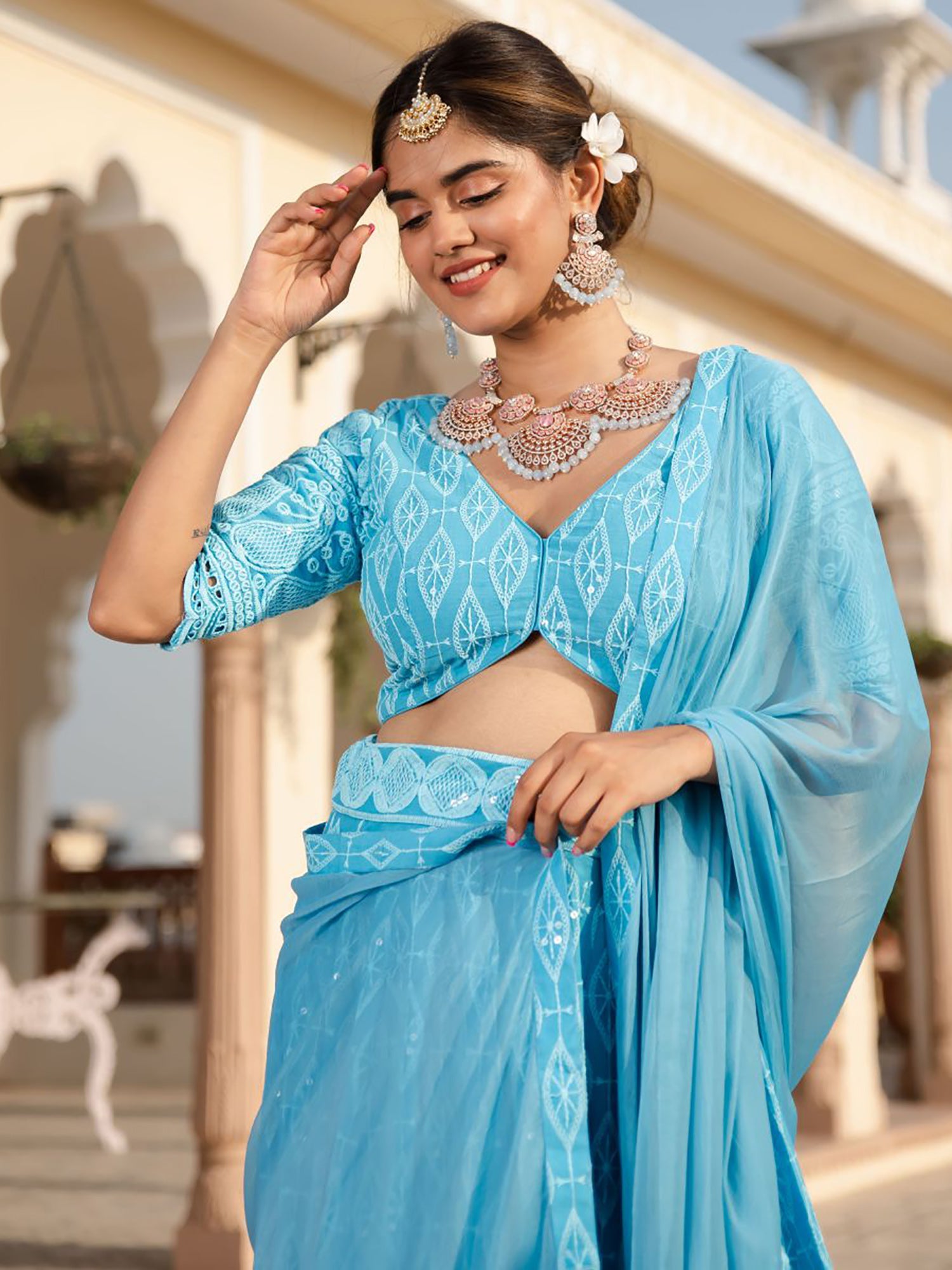 Sky Blue Cotton Lehenga Blouse