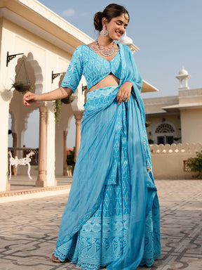 Sky Blue Cotton Lehenga Blouse