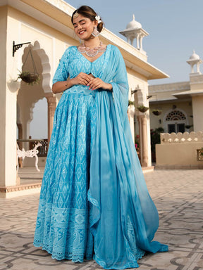 Sky Blue Cotton Lehenga Blouse