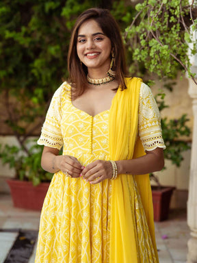 Yellow Embroidery Anarkali Set