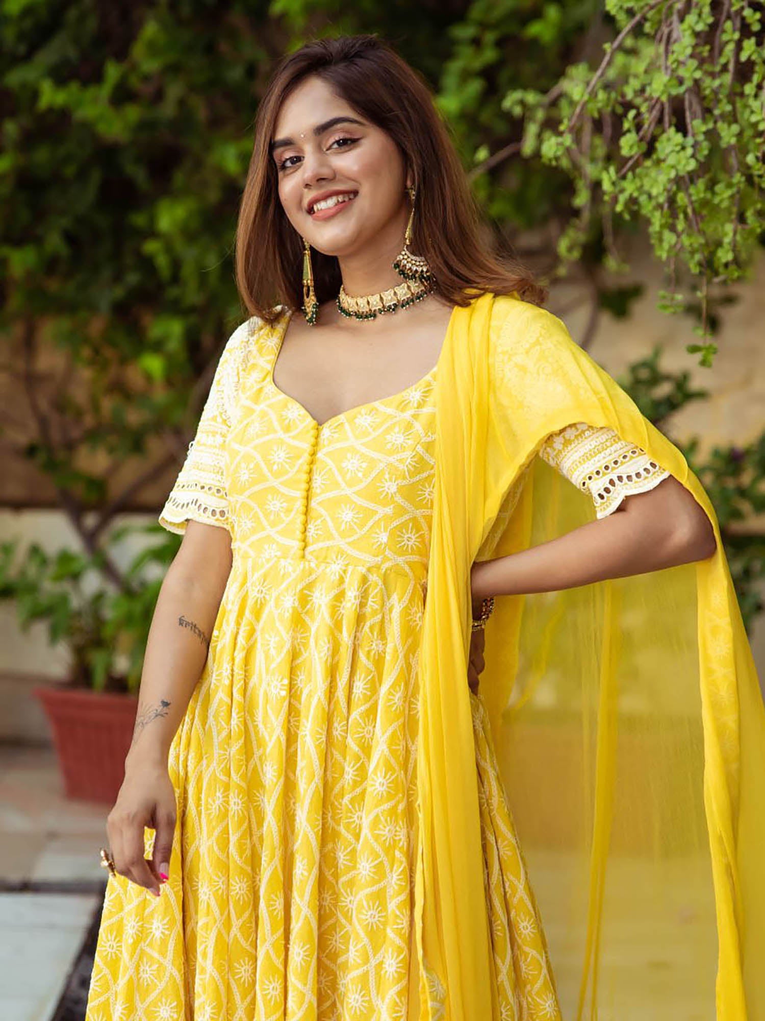 Yellow Embroidery Anarkali Set