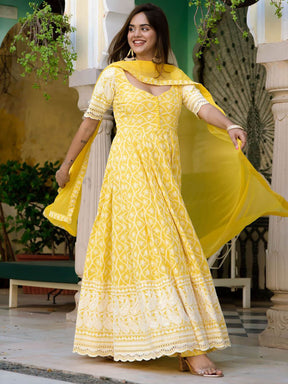 Yellow Embroidery Anarkali Set