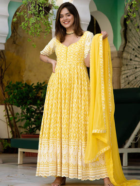 Yellow Embroidery Anarkali Set