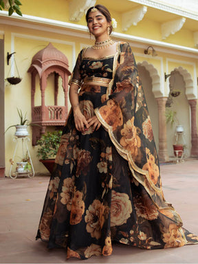 Brown Organza Lehenga Set