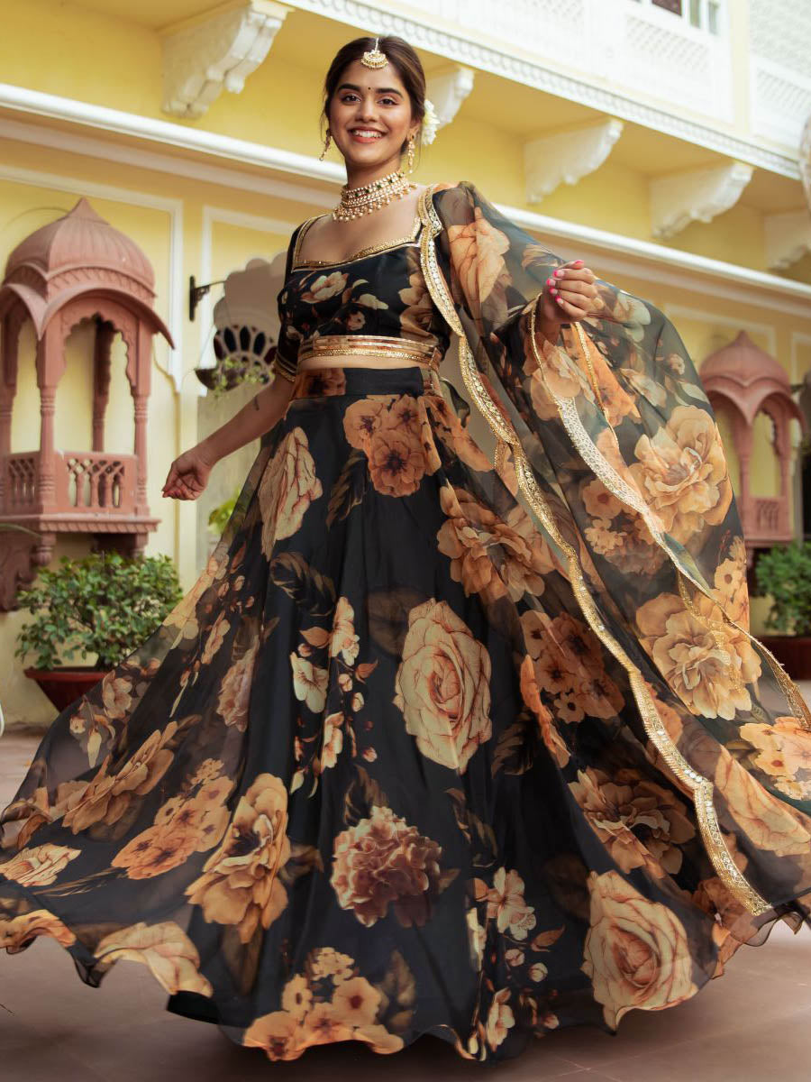 Brown Organza Lehenga Set