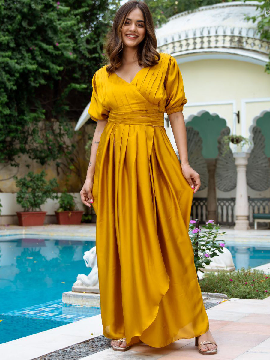 Gold Silk Slit Dress