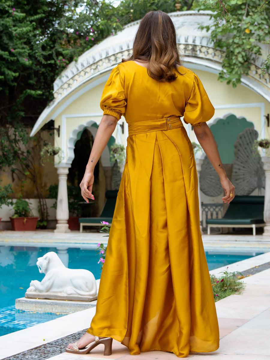 Gold Silk Slit Dress