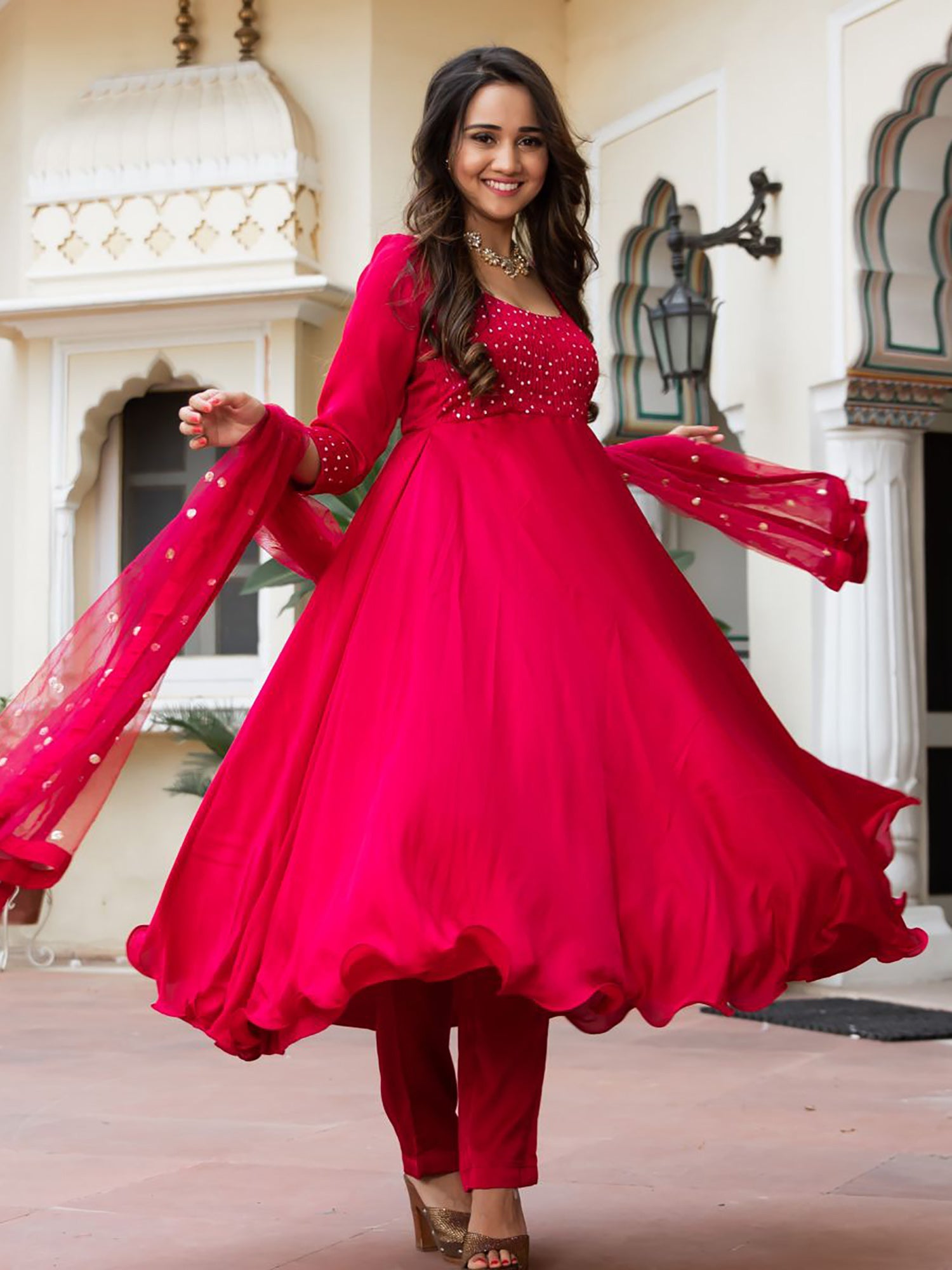 Pink Silk Anarkali Set